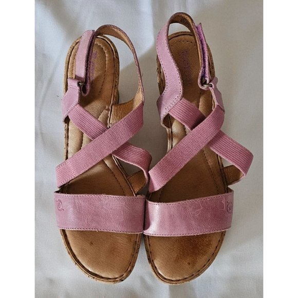 BORN Women's HYURO Strappy Cork Wedge Sandals, Pink Size 11M - Picture 3 of 11